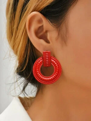 NUEVO Pendientes de moda redondos texturizados rojos Foto 1 de 4