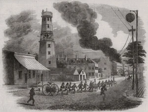 Fire-Engine at Cincinnati, United States. Ohio 1855 old antique print picture - Picture 1 of 1