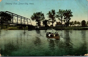 Vintage Postcard People in Canoe & Bridge Country Club Sioux City Iowa IA 1912 - Picture 1 of 3