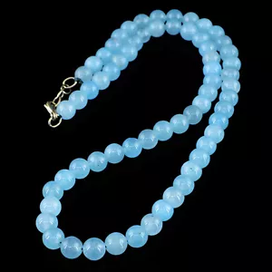 246.50 CTS NATURAL UNTREATED BLUE CHALCEDONY ROUND SHAPE BEADS NECKLACE (DG) - Picture 1 of 2