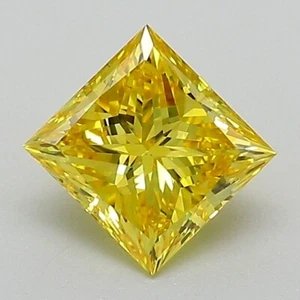Princess Cut 1.00ct Fancy Vivid  Yellow VS2 CVD loose lab grown diamond - Picture 1 of 2