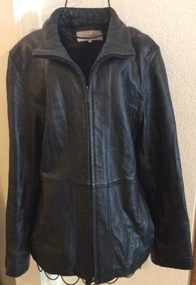 Calvin Klein Jacket Black Leather  Zippered Medium Soft Women's - Image 1 of 4