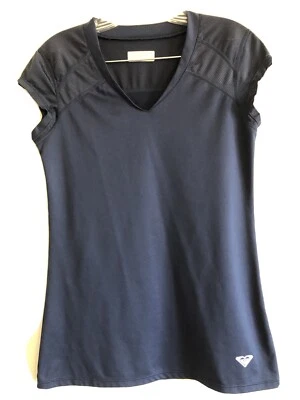 Camiseta para mujer ROXY Athletix cuello en V, azul marino, talla mediana  Foto 1 de 4