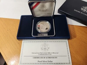 1997-P National Law Enforcement Proof Silver Dollar Commemorative Box and COA - Picture 1 of 2