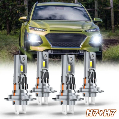 Para Hyundai Kona 2019 2020 2021 4x lâmpadas de farol de LED feixe alto/baixo 6500K H7+H7 - Imagem 1 de 4