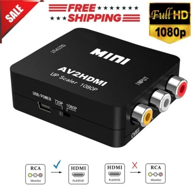  AV RCA to HDMI Converter Composite CVBS Video Adapter 1080p HD for Wii SNES TV - Image 1 of 4