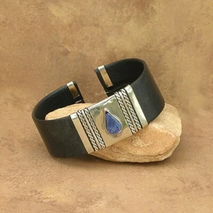 Semi-Precious Stone Cuff Bracelet-Blue Sodalite - Hand-Made in Peru-Fair Trade - Picture 1 of 1