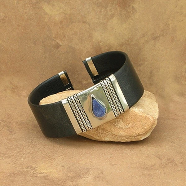 Semi-Precious Stone Cuff Bracelet-Blue Sodalite - Hand-Made in Peru-Fair Trade - Image 1 of 1