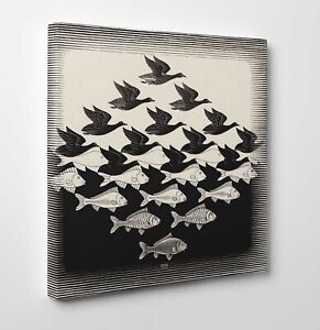 🐟 Quadro Vernice Pennellate M.C. Escher Cielo e Acqua Quadro Stampa su TELA