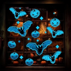 11 Stück Halloween Fledermäuse leuchtende Aufkleber Dekoration, leuchten im Dunkeln Fledermaus Kürbis - Bild 1 von 6