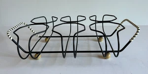 Portabicchieri 6 bicchieri vintage metallo nero piedi a sfera manici avvolti MCM - Foto 1 di 8
