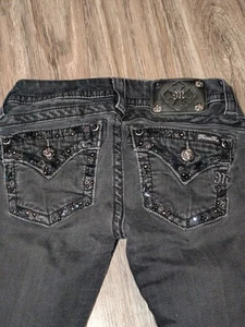 Miss Me Skinny Crop Jeans Womens/Girls Size 25 X 26 Black Low Rise Flap Pockets - Picture 1 of 18