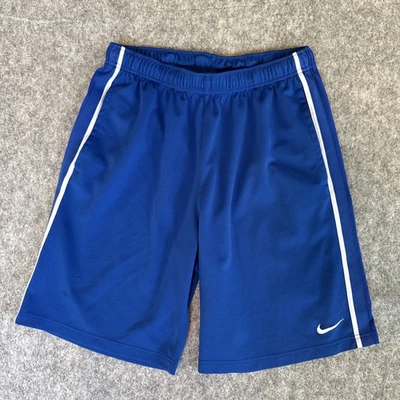 Pantalones Cortos Nike Hombres Medio Azul Atlético Cintura Elástica Cordón Rayas Blancas Foto 1 de 4