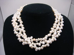 THREE STRAND FRESH WATER PEARL NECKLACE STERLING SILVER CLASP ESTATE - Picture 1 of 11