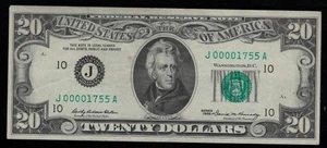 1969 $20.00 FRN, AU, Low 4-Digit Serial Number 00001755 - Picture 1 of 2