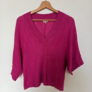 Jigsaw Size S Linen Cotton Slouchy V Neck Spring Summer Knit Jumper Bright Pink - Imagen 1 de 9