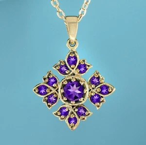 Anhänger 9 Karat Gelbgold natürlicher Amethyst Vintage-Stil floral - Bild 1 von 6