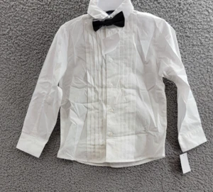 Nautica Pleated Button Front Shirt & Bowtie Little Boys 7 White Long Sleeve~ - Picture 1 of 17