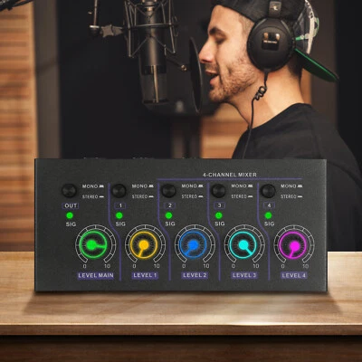 4-Kanal Line Mixer Unterstützung Mono Stereo-Audio-Mischpult Mischer Audiomixer - Bild 1 von 4