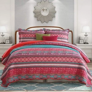 NEWLAKE Cotton Bedspread Quilt Sets-Reversible Patchwork Coverlet Set, Stripe... - Picture 1 of 8