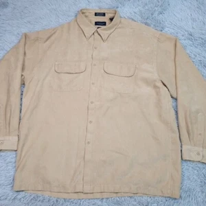 Van Heusen Shirt Mens XL Biege Faux Soft Suede Button Up Pockets Cozy 17 17.5 - Picture 1 of 11