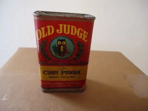 VTG OLD JUDGE SPICE TIN CURRY POWDER DAVID EVANS COFFEE CO ST. Louis MO 1.25 OZ - Picture 1 of 4