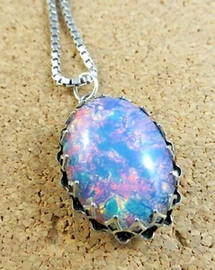 Sterling Silver Fire Confetti Opal Dragons Breath Pendant 30" Box Necklace #230 - Picture 1 of 12