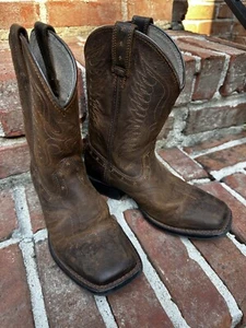 Ariat Youth Size 2 Brown Leather Boots Western Square Toe 10017313 - Picture 1 of 13