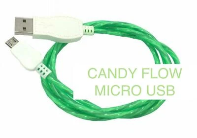 CANDY FLOW LED Light flash USB Charger cable for ALL MICRO-B USB phones/devices - Image 1 of 4