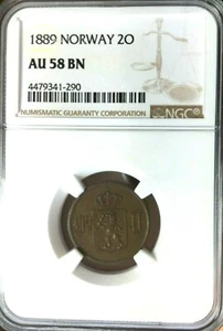 1889 Norway 2 Ore, NGC AU 58 - Picture 1 of 2