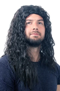 Lange Rocker Perücke schwarz Locken Karnevalsperücke Herrenperücke Männerperücke - Bild 1 von 2