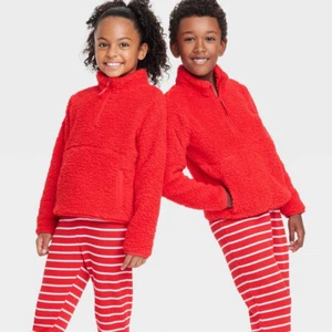 Wondershop Kids Faux Shearling Half Zip-Up Pajama Pullover Medium Size 8 Red - Picture 1 of 9