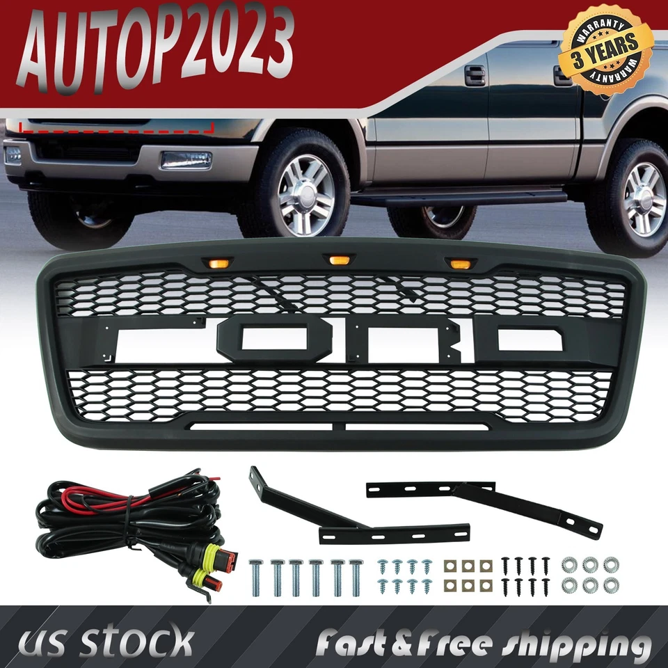 Front Grill for 2004-2008 FORD F150 W/Lights Black Foto 1 de 4