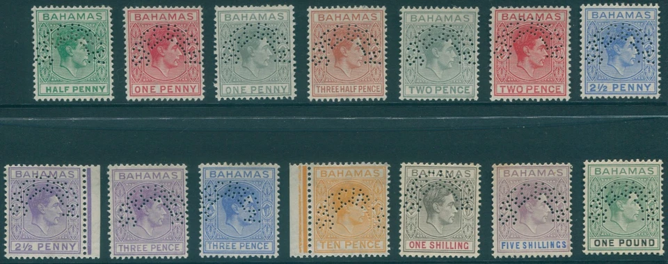 Багамские острова 1938 1⁄2d до £1 полный набор образцов SG149s-157s на петлях состояние товара - Изображение 1 из 3