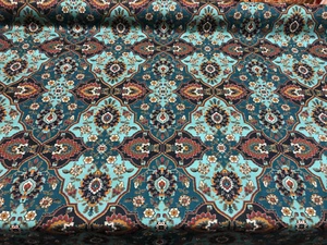 Magnolia Quatrefoil Aqua Drapery Upholstery Bartson Fabric by the yard - Picture 1 of 5