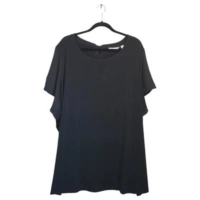 Susan Graver Sz 5X Liquid Knit Tie-Back w/Chiffon Flutter Sleeves BLACK A479170 - Image 1 of 2