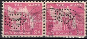 Perfins USA 1954, Sc1043 2x 9c The Alamo. Used I - Picture 1 of 3
