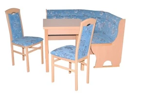4 tlg. Truheneckbankgruppe Buche/Blumen Stoff blau Essgruppe Tischgruppe Essecke - Bild 1 von 6