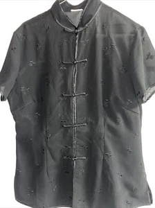 Traditional Oriental Blouse “Blue Dragon”,Frog Closures,Black. Size XL (158a) - Picture 1 of 10