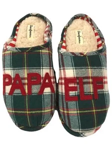 Dearfoams Mens Green Plaid Papa Elf Holiday Slippers Scuffs House Shoes - Picture 1 of 1