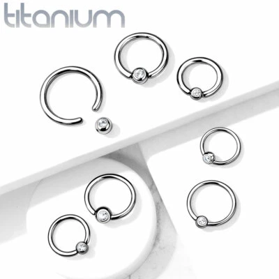 Implant Grade Titanium Bezel Set CZ Captive Ring Ear Cartilage Nose Septum  - Image 1 of 3