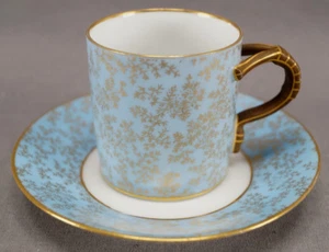 GDM Limoges Gold Gilt Fern Leaves & Blue Demitasse Cup & Saucer C. 1882 - 1890 C - Picture 1 of 12