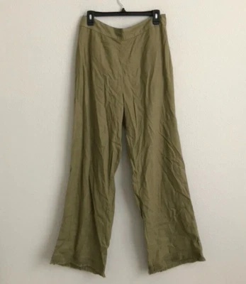 Isaac Mizrahi  Bridgehampton Linen Pants w Fringe - Olive (sz 10) a593189  - Image 1 of 4