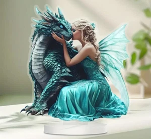 2D FLAT PRINTED Fairy & Dragon Design Acrylic Desktop/Window Sill Ornament GIFT - Picture 1 of 3