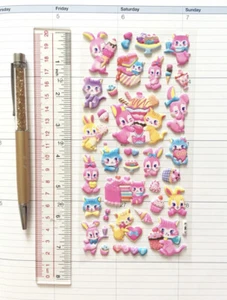 Osterkorb Pastell Hasen Kätzchen Puffy Stickerbogen Junk Journal süß - Bild 1 von 6