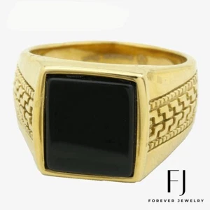 Men's Stainless Steel,Square Black Onyx,Ring size 8 9-13 Gold plated*BOX - Picture 1 of 4