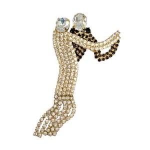 Gold-Tone Black & Clear Rhinestones Tango Dancer Ballroom Dancing Couple Brooch - Picture 1 of 8