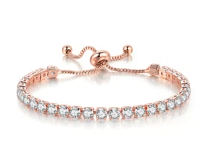 Rose Gold Toggle Made With White Swarovski Crystals Tennis Chain Link Bracelet - Picture 1 of 5
