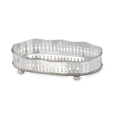 kleines versilbertes ovales Galerie Tablett 23 x 12 cm verzierter Rand - Bild 1 von 2