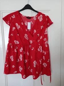 BNWT - Yours Red floral slip on blouse, cap Sleeves, size 16 - Picture 1 of 5